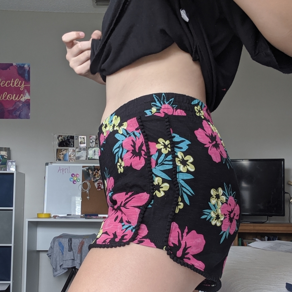 Black floral shorts